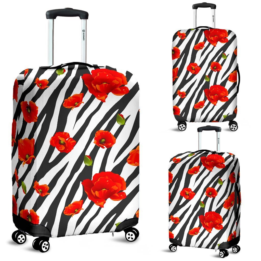 Black White Zebra Flower Pattern Print Luggage Cover GearFrost