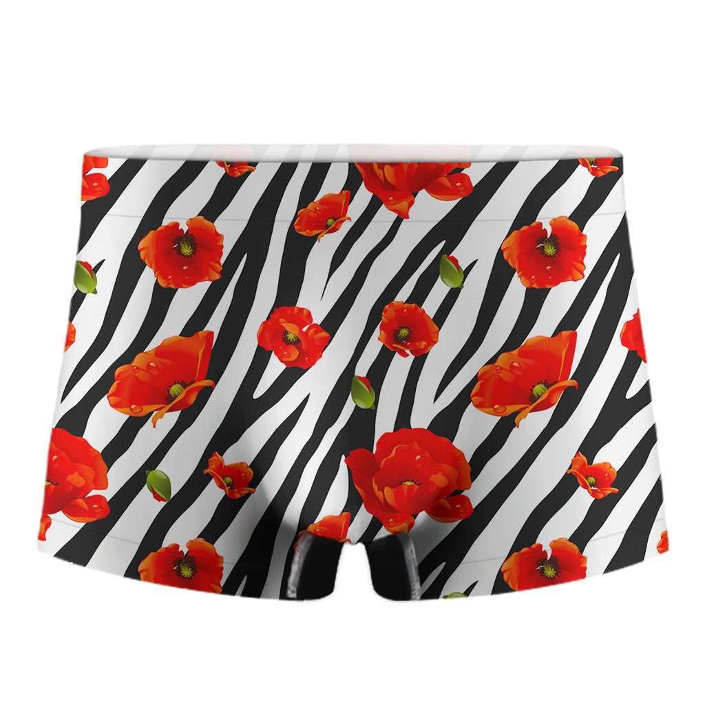 Black White Zebra Flower Pattern Print Men's Boxer Briefs