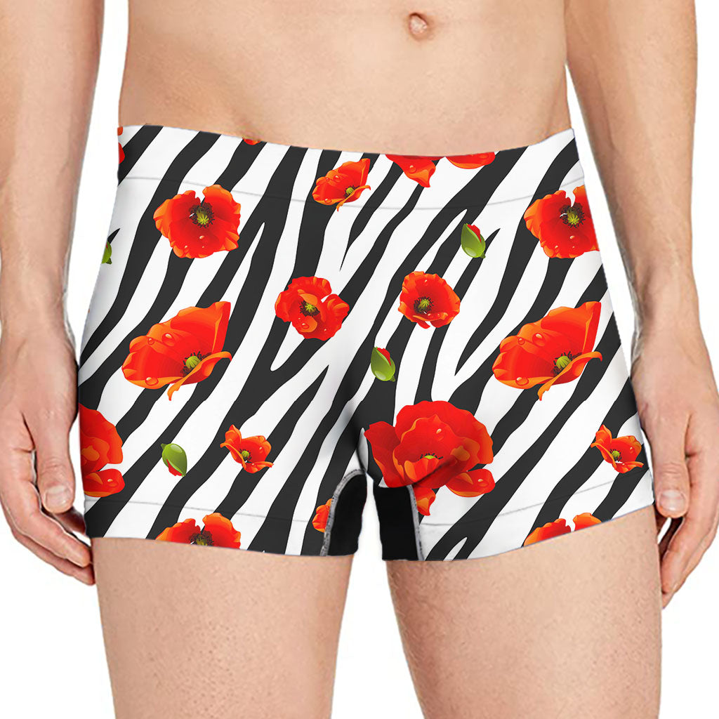 Black White Zebra Flower Pattern Print Men's Boxer Briefs