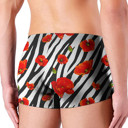 Black White Zebra Flower Pattern Print Men's Boxer Briefs