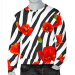 Black White Zebra Flower Pattern Print Men's Crewneck Sweatshirt GearFrost