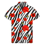 Black White Zebra Flower Pattern Print Men's Short Sleeve Shirt