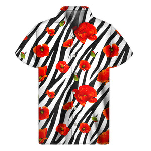 Black White Zebra Flower Pattern Print Men's Short Sleeve Shirt