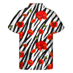 Black White Zebra Flower Pattern Print Men's Short Sleeve Shirt