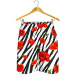 Black White Zebra Flower Pattern Print Men's Shorts