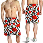 Black White Zebra Flower Pattern Print Men's Shorts