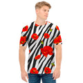 Black White Zebra Flower Pattern Print Men's T-Shirt
