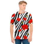 Black White Zebra Flower Pattern Print Men's T-Shirt