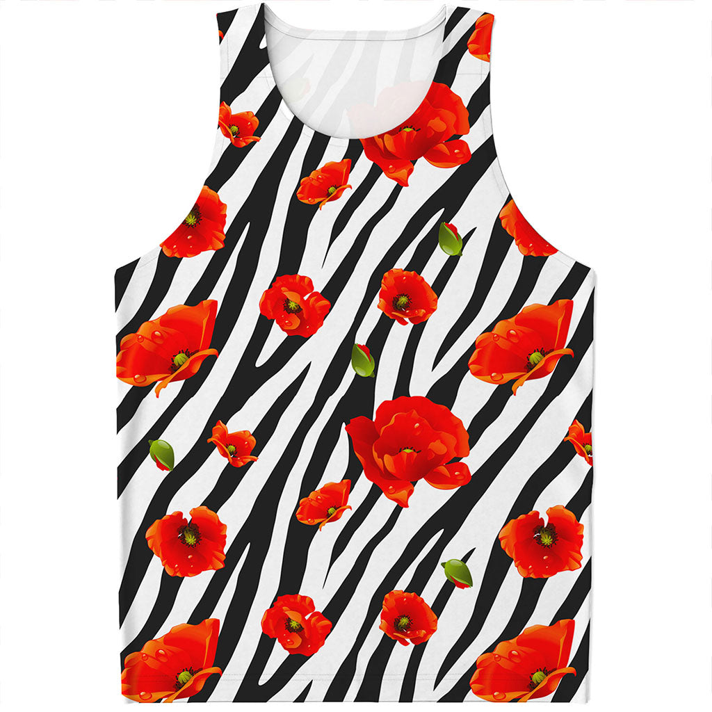 Black White Zebra Flower Pattern Print Men's Tank Top