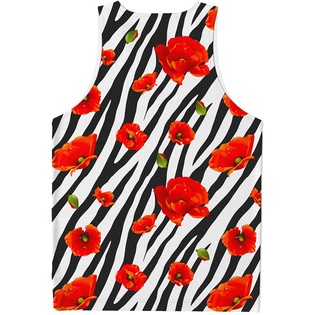 Black White Zebra Flower Pattern Print Men's Tank Top