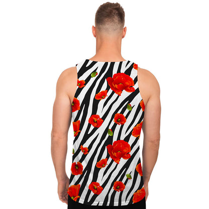 Black White Zebra Flower Pattern Print Men's Tank Top