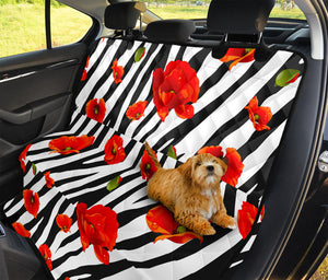 Black White Zebra Flower Pattern Print Pet Car Back Seat Cover