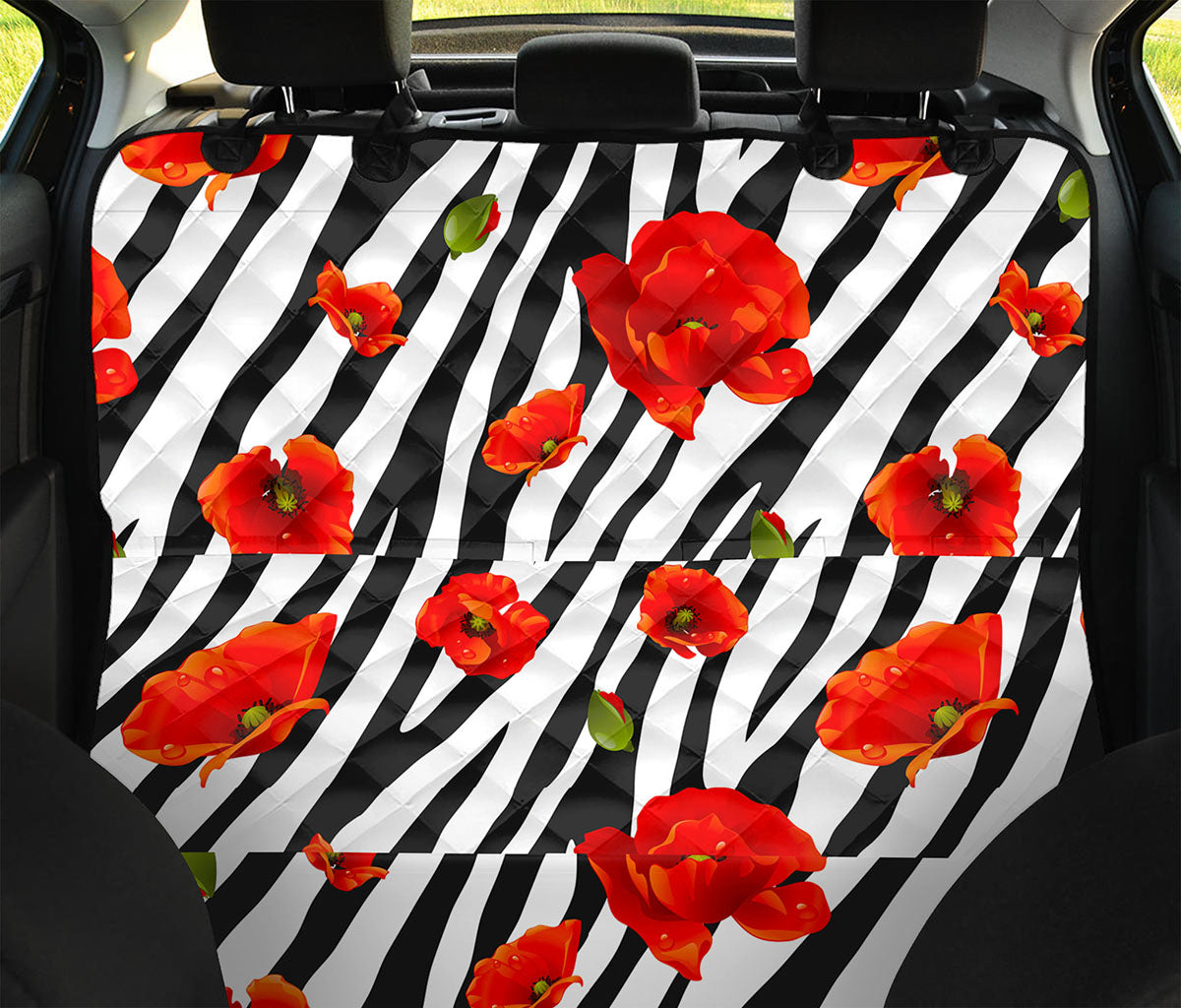 Black White Zebra Flower Pattern Print Pet Car Back Seat Cover