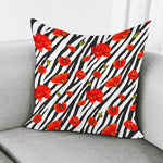 Black White Zebra Flower Pattern Print Pillow Cover