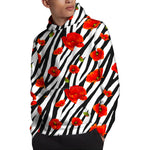 Black White Zebra Flower Pattern Print Pullover Hoodie