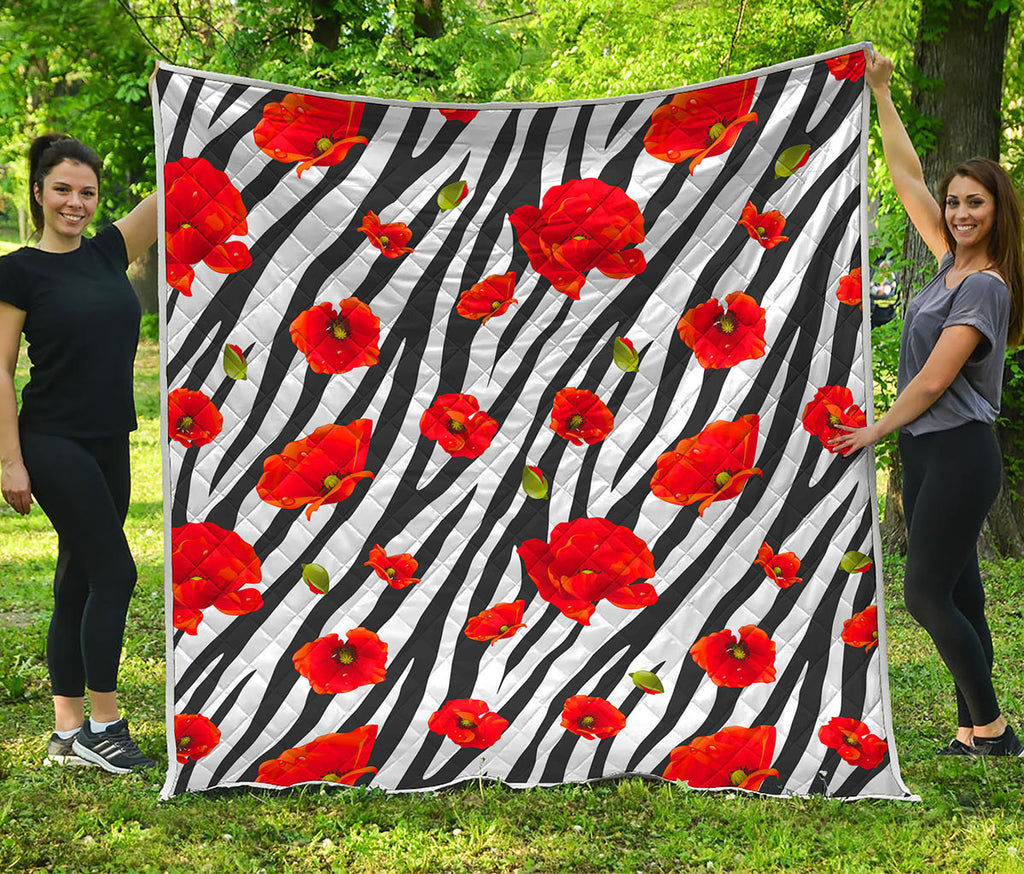 Black White Zebra Flower Pattern Print Quilt