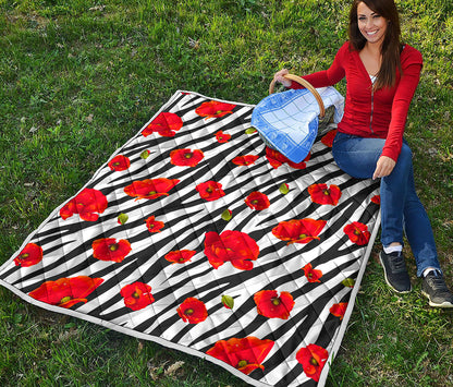 Black White Zebra Flower Pattern Print Quilt