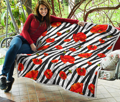 Black White Zebra Flower Pattern Print Quilt