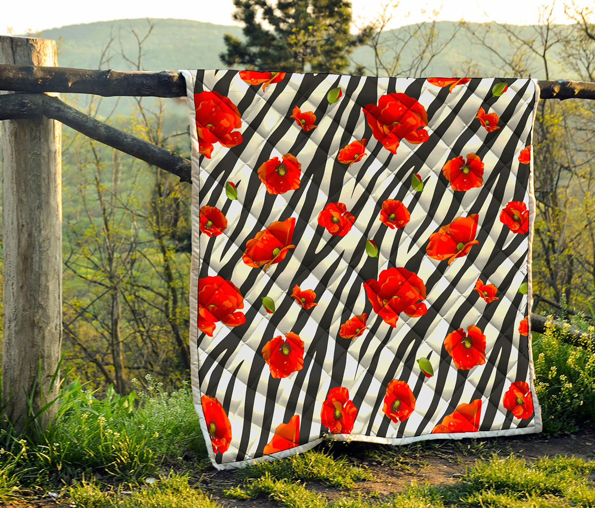 Black White Zebra Flower Pattern Print Quilt