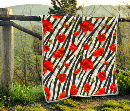 Black White Zebra Flower Pattern Print Quilt