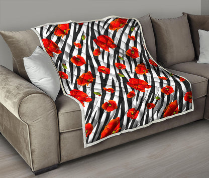 Black White Zebra Flower Pattern Print Quilt