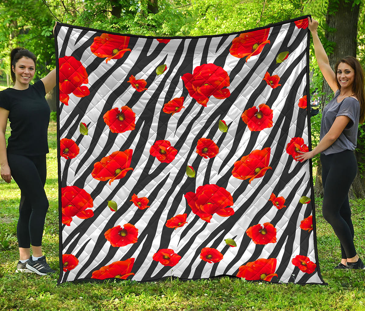 Black White Zebra Flower Pattern Print Quilt