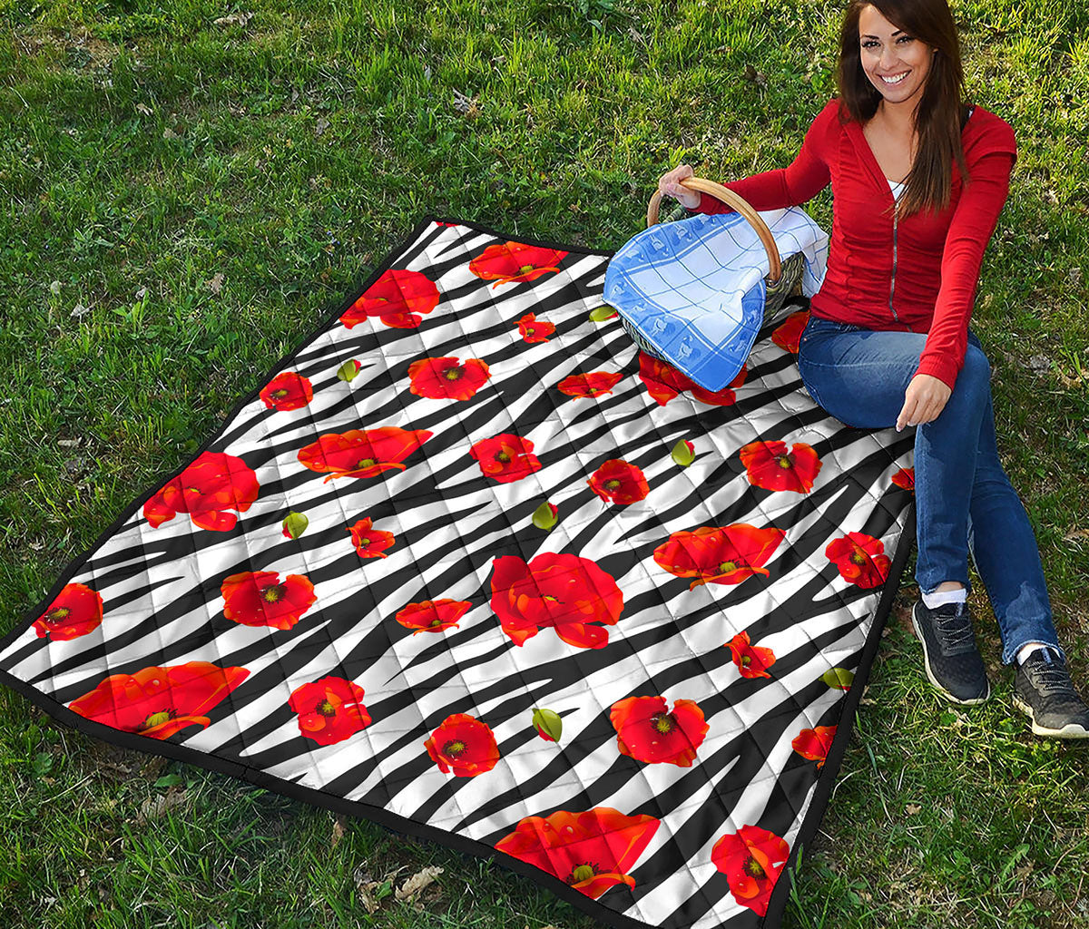 Black White Zebra Flower Pattern Print Quilt