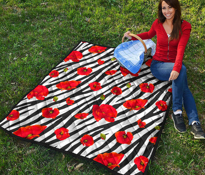 Black White Zebra Flower Pattern Print Quilt