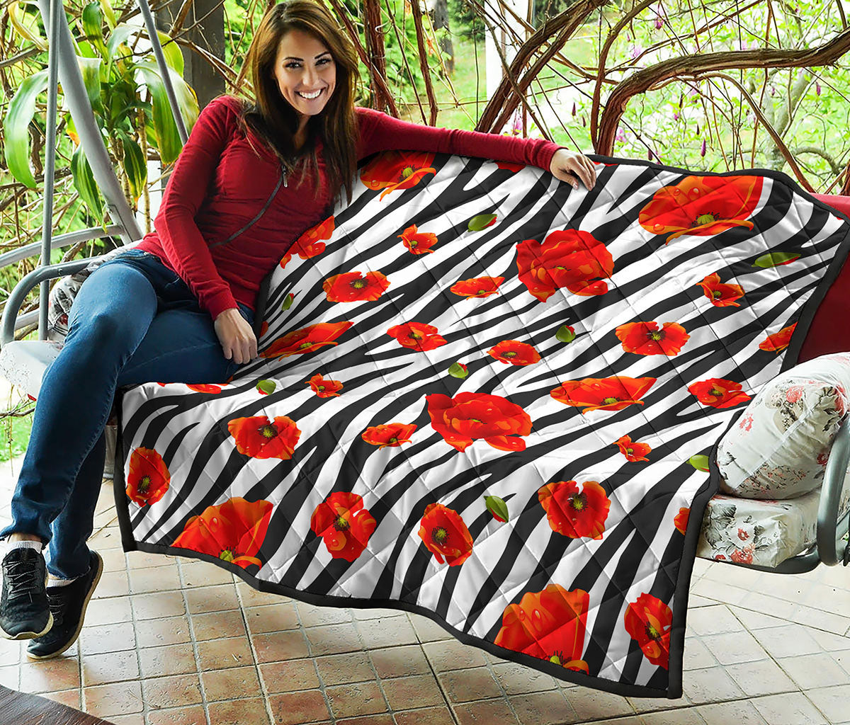 Black White Zebra Flower Pattern Print Quilt
