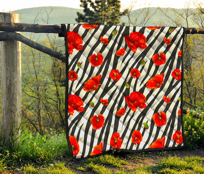 Black White Zebra Flower Pattern Print Quilt
