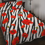 Black White Zebra Flower Pattern Print Quilt Bed Set