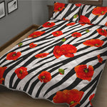 Black White Zebra Flower Pattern Print Quilt Bed Set