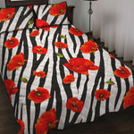 Black White Zebra Flower Pattern Print Quilt Bed Set