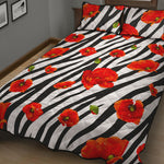 Black White Zebra Flower Pattern Print Quilt Bed Set