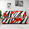 Black White Zebra Flower Pattern Print Sofa Cover