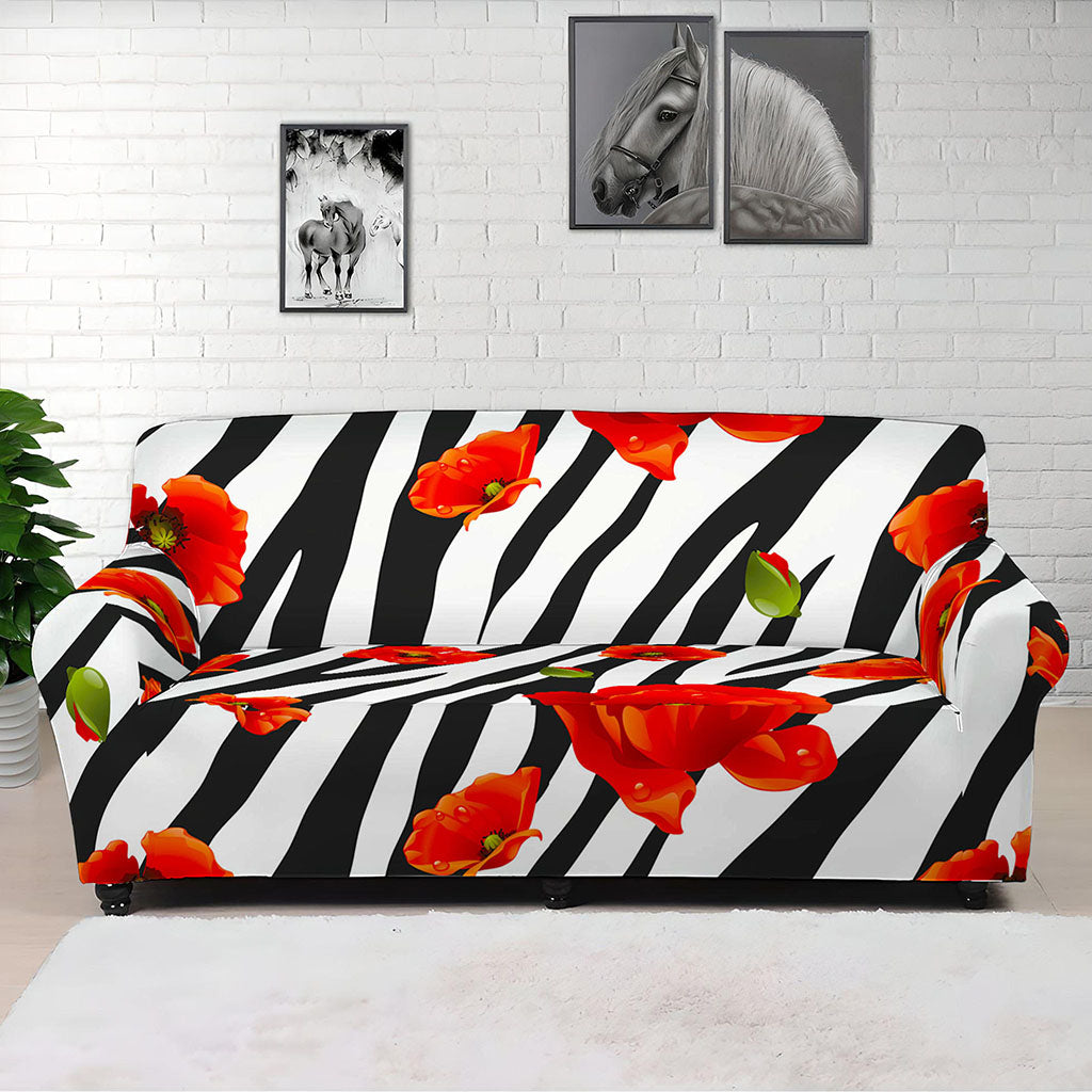 Black White Zebra Flower Pattern Print Sofa Cover