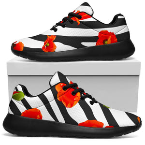 Black White Zebra Flower Pattern Print Sport Shoes GearFrost