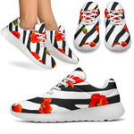 Black White Zebra Flower Pattern Print Sport Shoes GearFrost