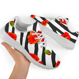 Black White Zebra Flower Pattern Print Sport Shoes GearFrost