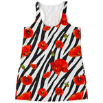 Black White Zebra Flower Pattern Print Women's Racerback Tank Top