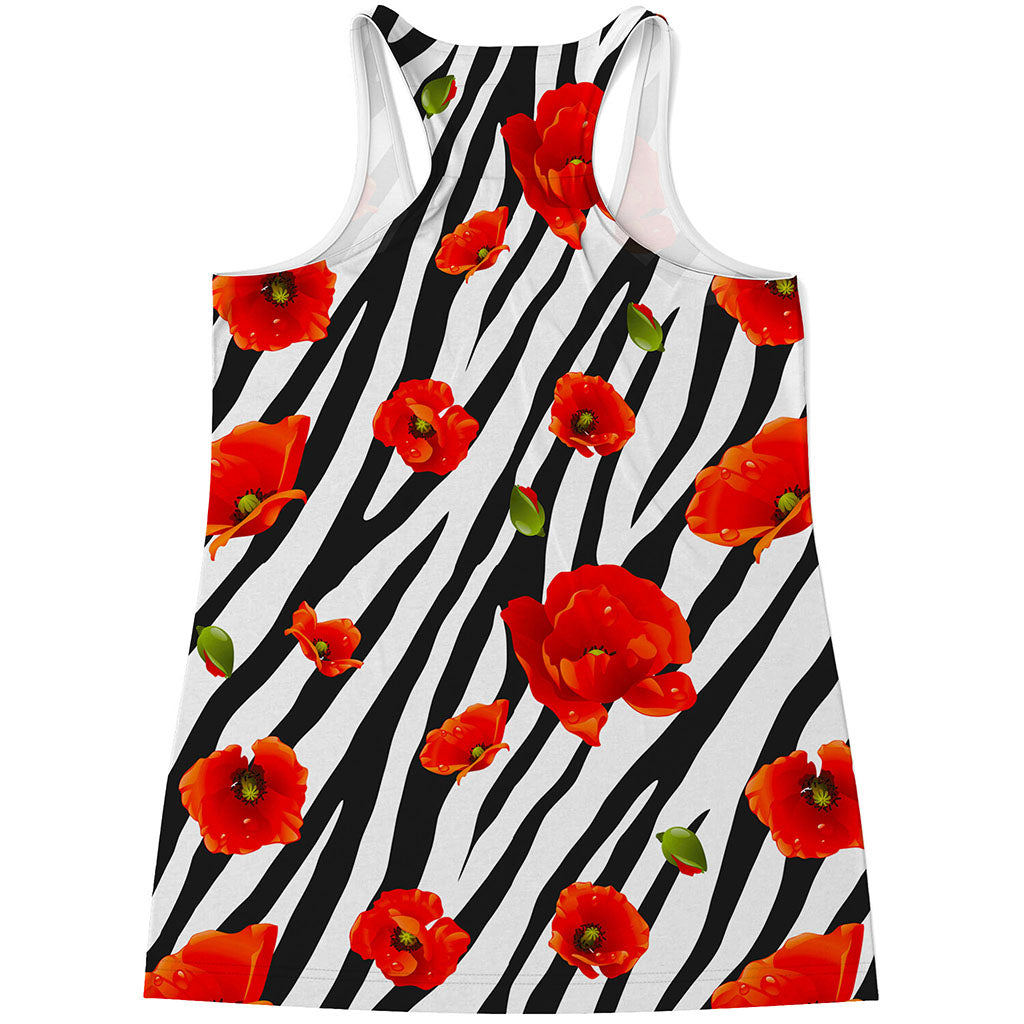 Black White Zebra Flower Pattern Print Women's Racerback Tank Top