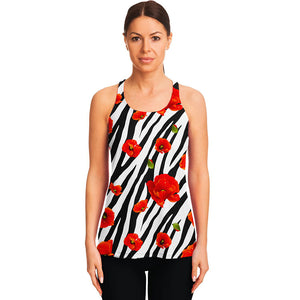 Black White Zebra Flower Pattern Print Women's Racerback Tank Top