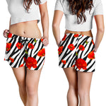 Black White Zebra Flower Pattern Print Women's Shorts