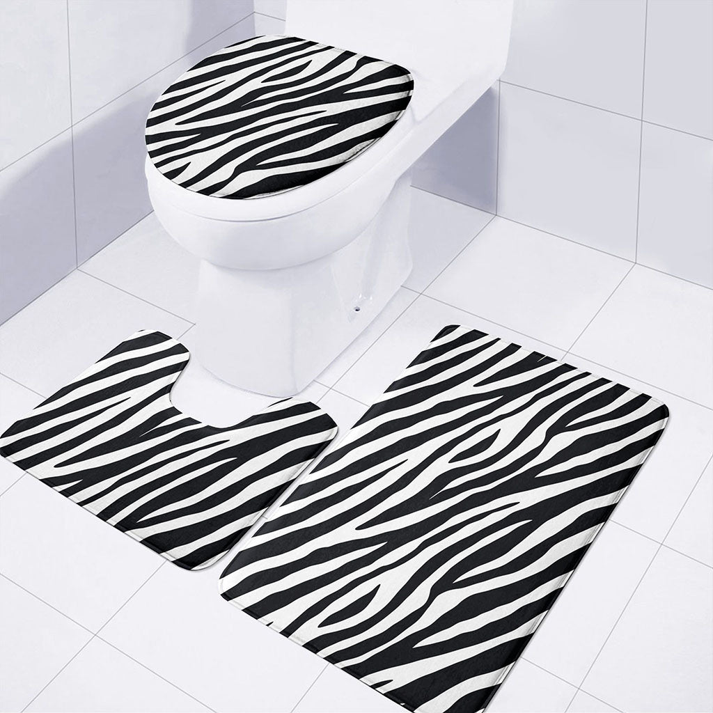 Black White Zebra Pattern Print 3 Piece Bath Mat Set