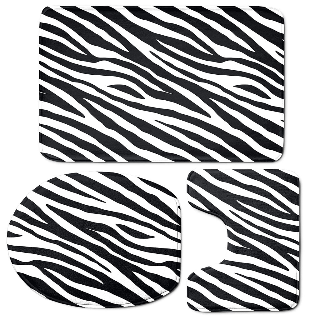 Black White Zebra Pattern Print 3 Piece Bath Mat Set