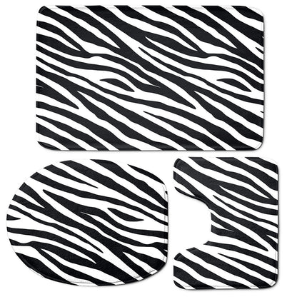 Black White Zebra Pattern Print 3 Piece Bath Mat Set