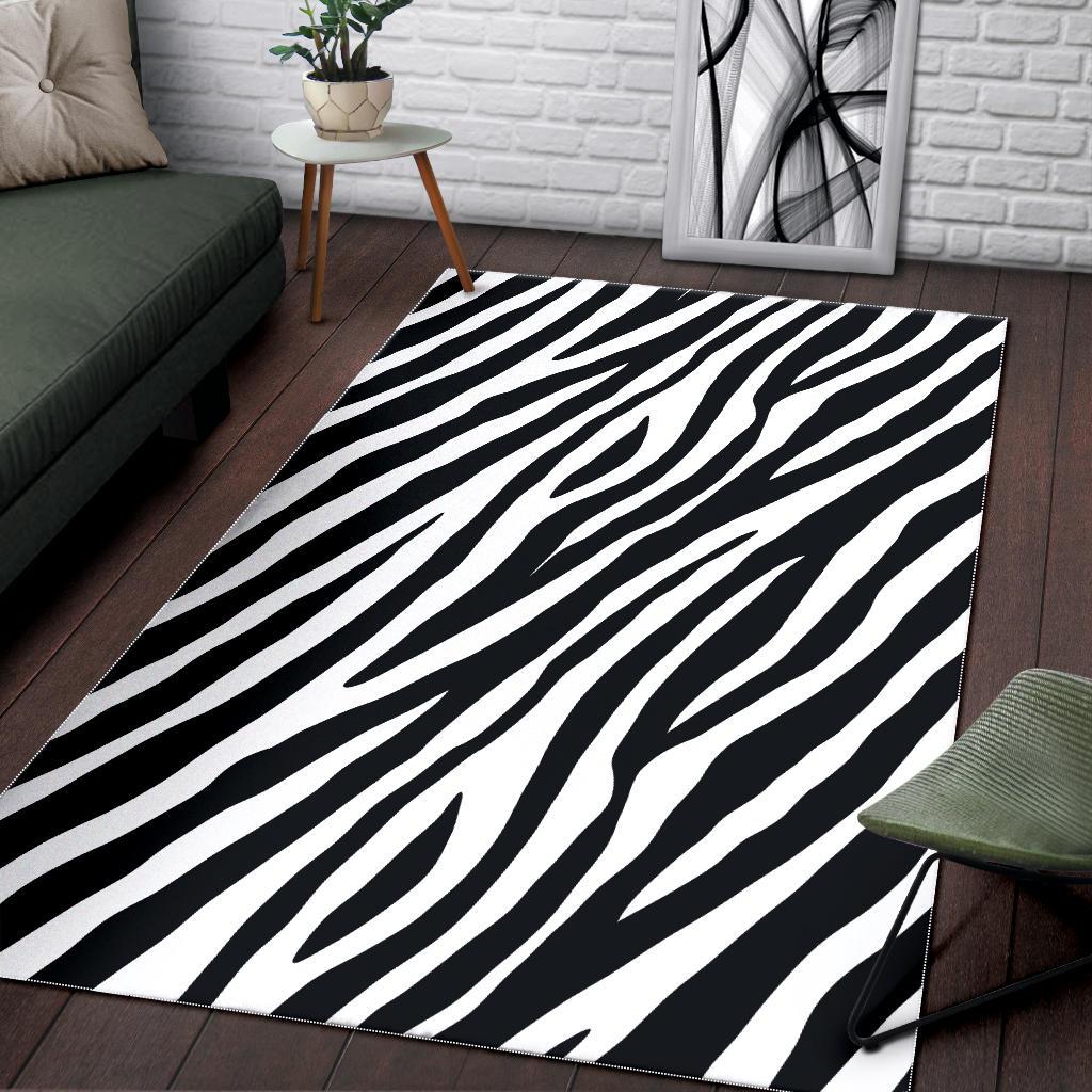 Black White Zebra Pattern Print Area Rug GearFrost