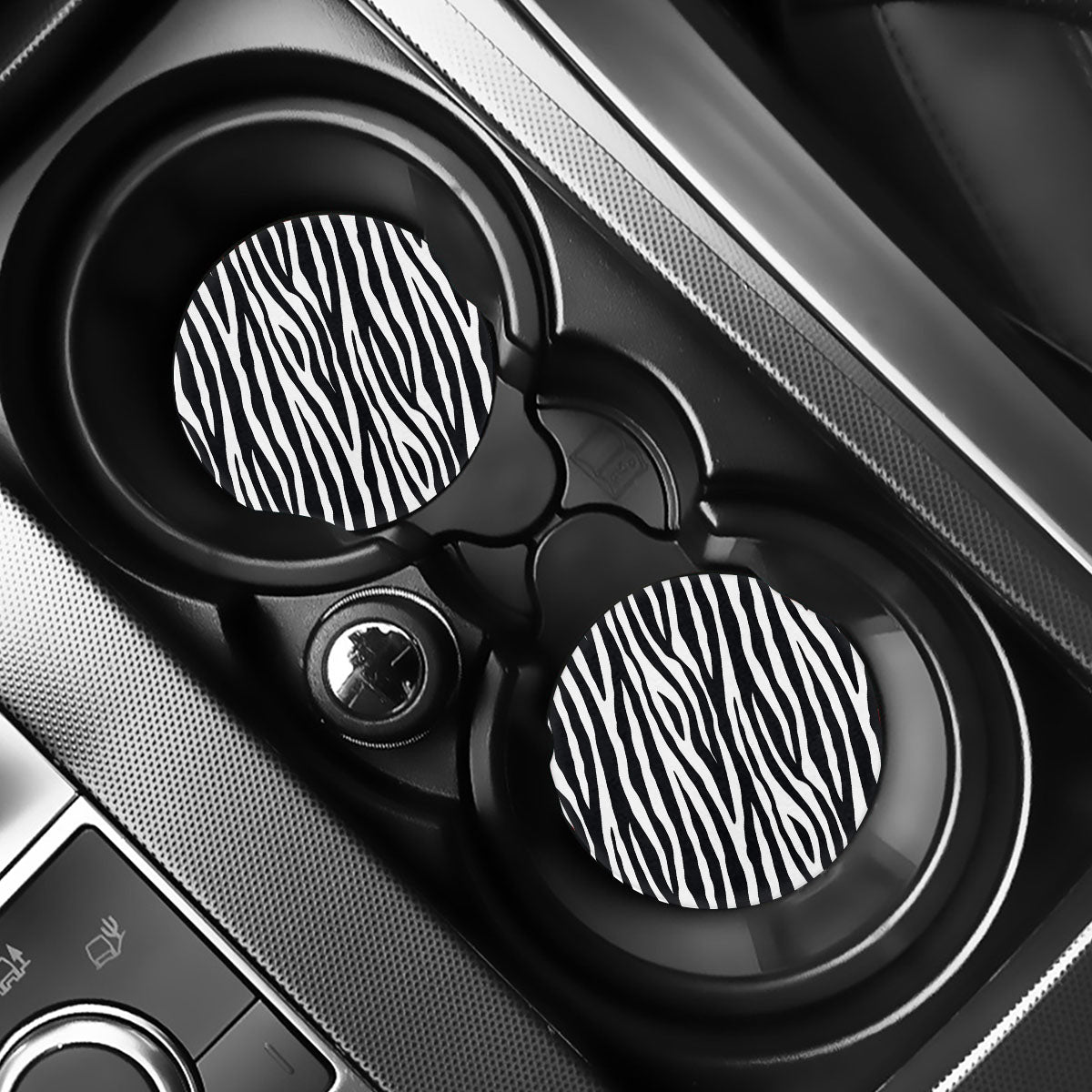 Black White Zebra Pattern Print Car Coasters