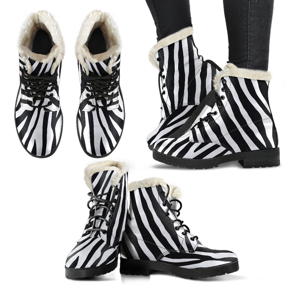 Black White Zebra Pattern Print Comfy Boots GearFrost