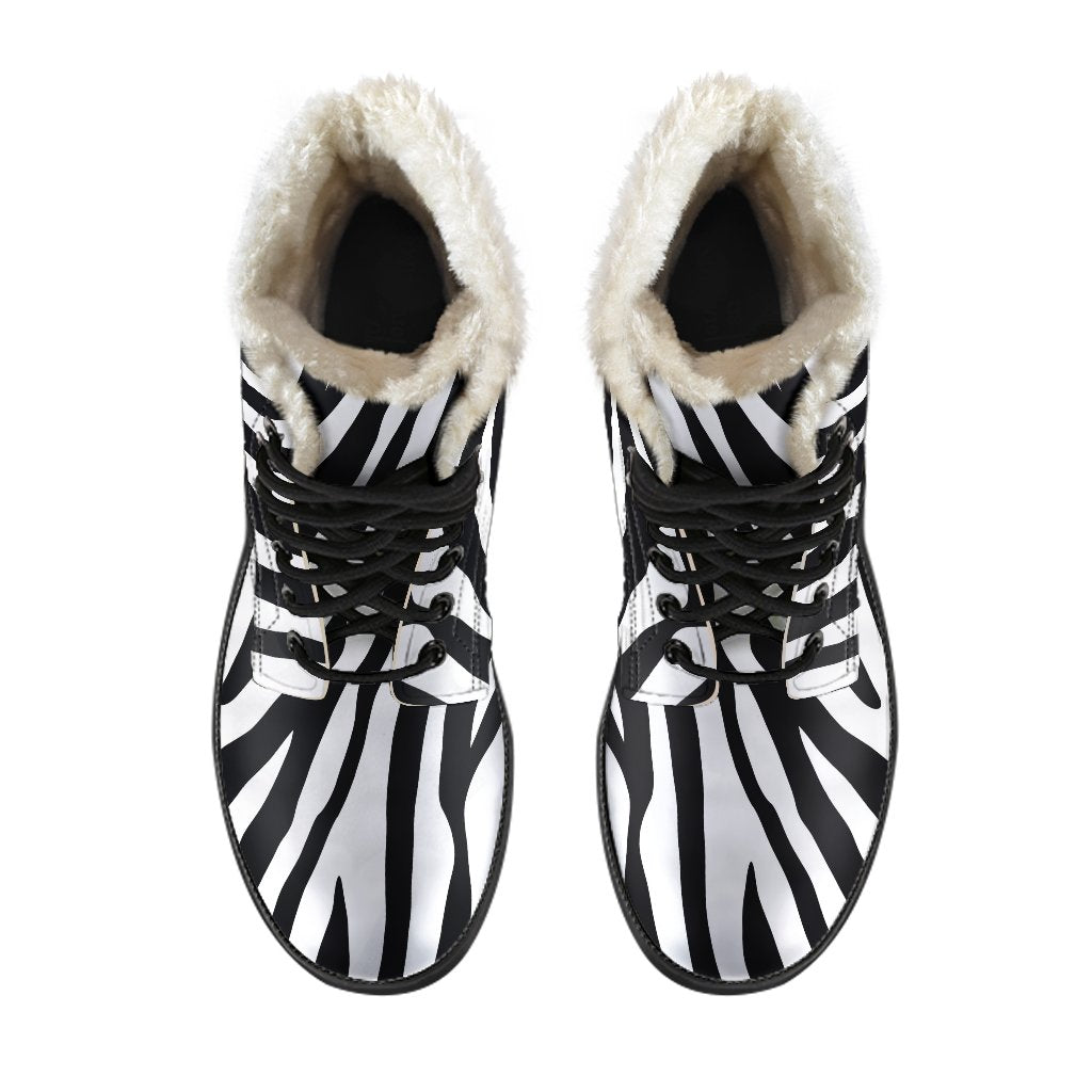 Black White Zebra Pattern Print Comfy Boots GearFrost